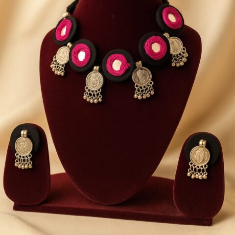 Handmade Cloth Jewelry Set for Women | Fabric Necklace with Pearl Earrings | Lightweight Traditional Jewelry for Haldi, Mehndi & Festive Wear