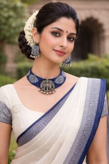 Blue Printed Choker Necklace with Jhumka Earrings