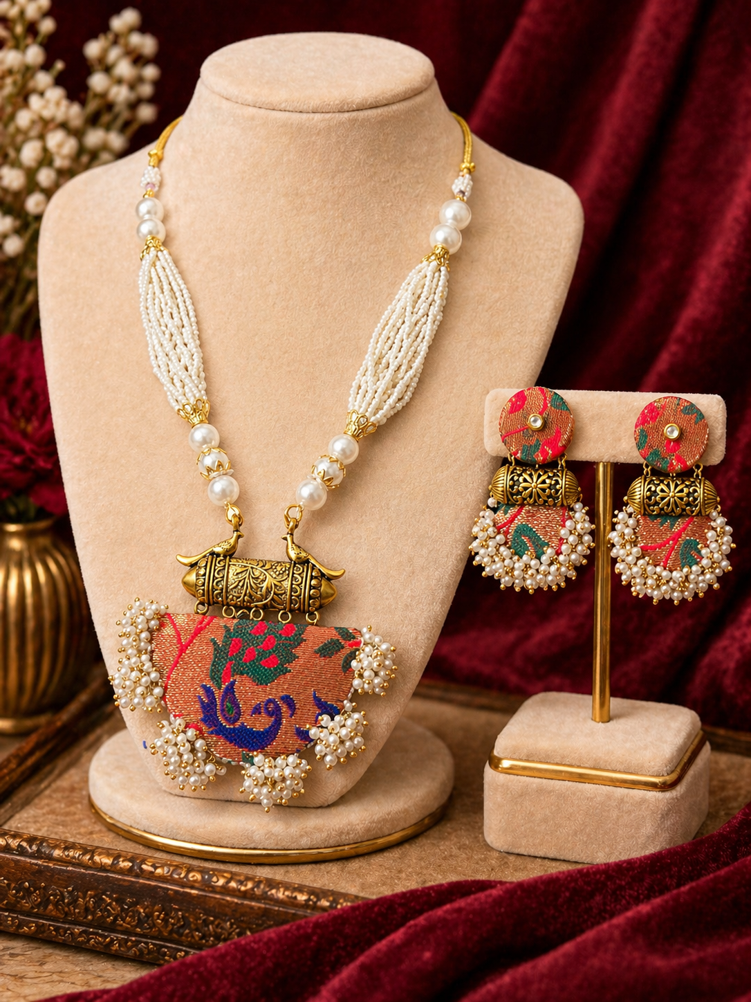 Handmade Pearl & Fabric Jewelry - Image 2